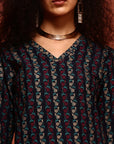 Navy Blue Printed Straight Kurta