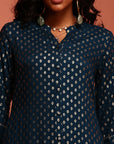 Ink Blue Printed Asymmetric Kurta