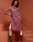 Pink Straight Printed Kurta