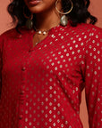 Fuchsia Printed Asymmetric Kurta
