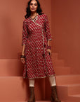 Maroon Printed A-line Kurta