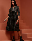 Black Printed Gathered Kurta