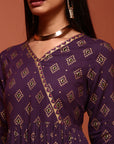 Violet Printed Gathered Kurta