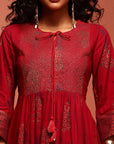 Red Printed Gathered Dress