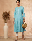 Aqua Rayon A-Line Printed Kurta