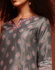 Grey Printed A-Line Kurta