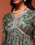 Mint Printed Gathered Dress