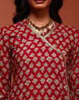 Maroon Printed A-line Kurta