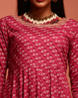 Dark Pink Printed Kurta Set
