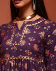 Flared Printed Tunic Top in Violet