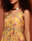 Yellow Printed Muslin Kalidar Dress