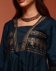 Teal Printed Shantoon Kalidar Kurta