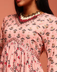 Peach Printed Rayon Kurta