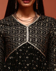 Black Printed Gathered Kurta