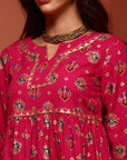 Fuchsia Printed Gathered Tunic top