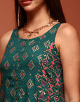 Green A-line Printed Kurta Set