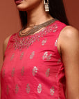 Fuchsia Chanderi Jaquard A-line Kurta Set