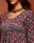 Red Printed Gathered Kurta