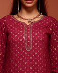 Purple Printed A-line Kurta Set