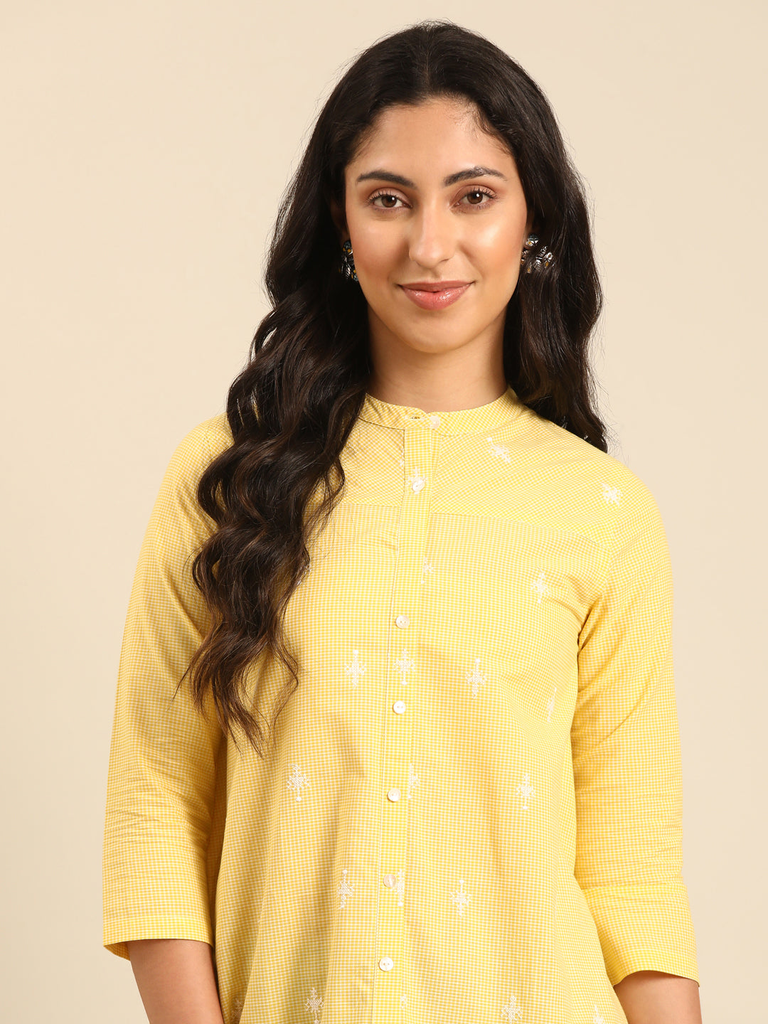 Yellow Embroidered Cotton A-Line Top