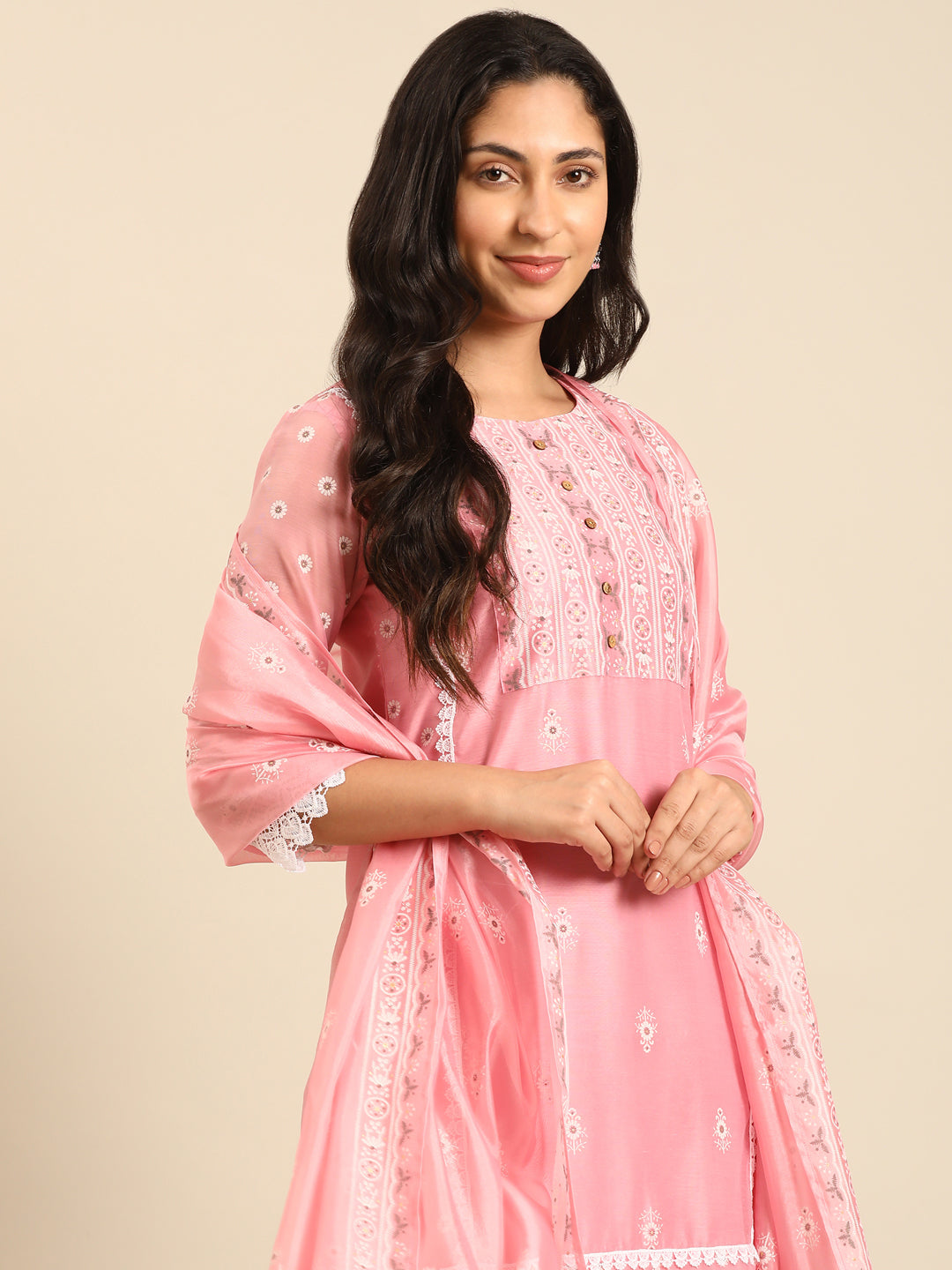 Pink Chanderi Kurta Set