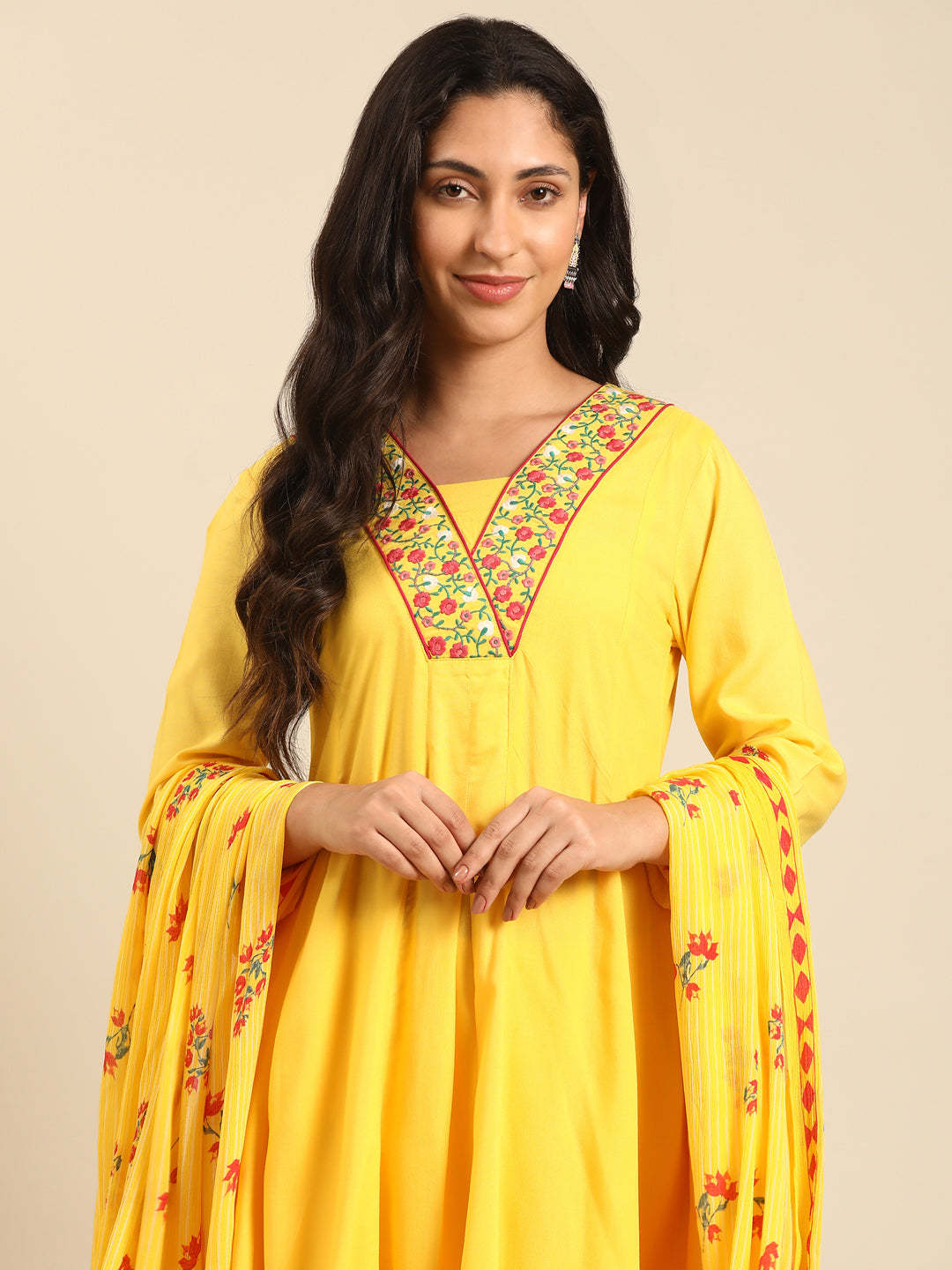 Solid Yellow A-line Kurta Set