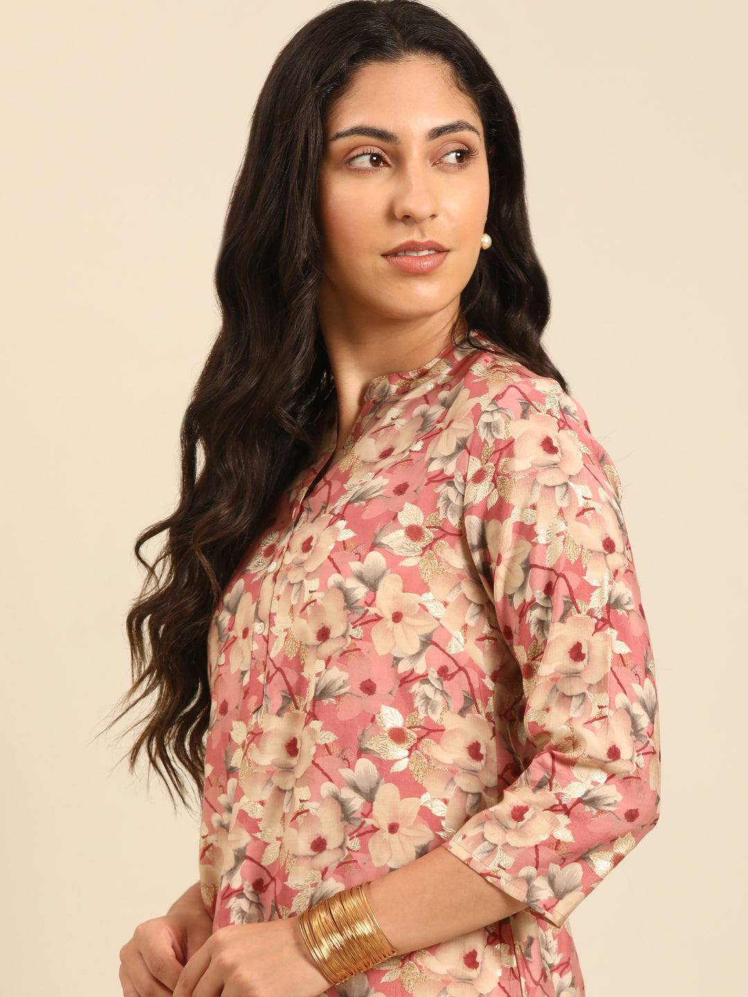 Pink Printed Muslin Straight Kurta