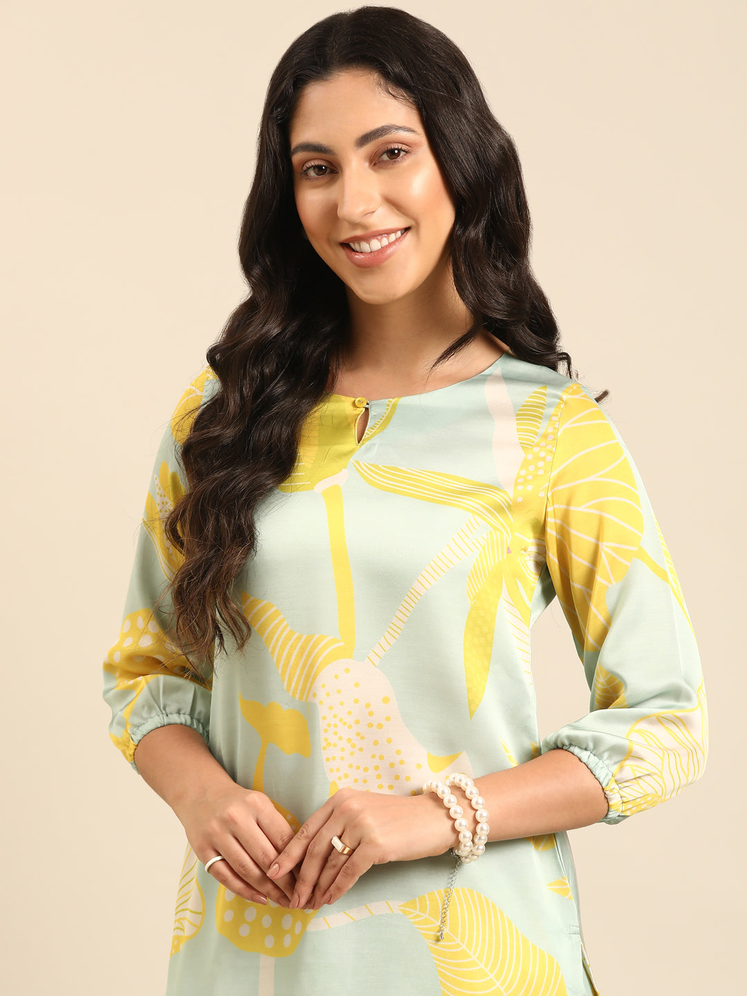 Mint Printed Straight Kurta Pant Set