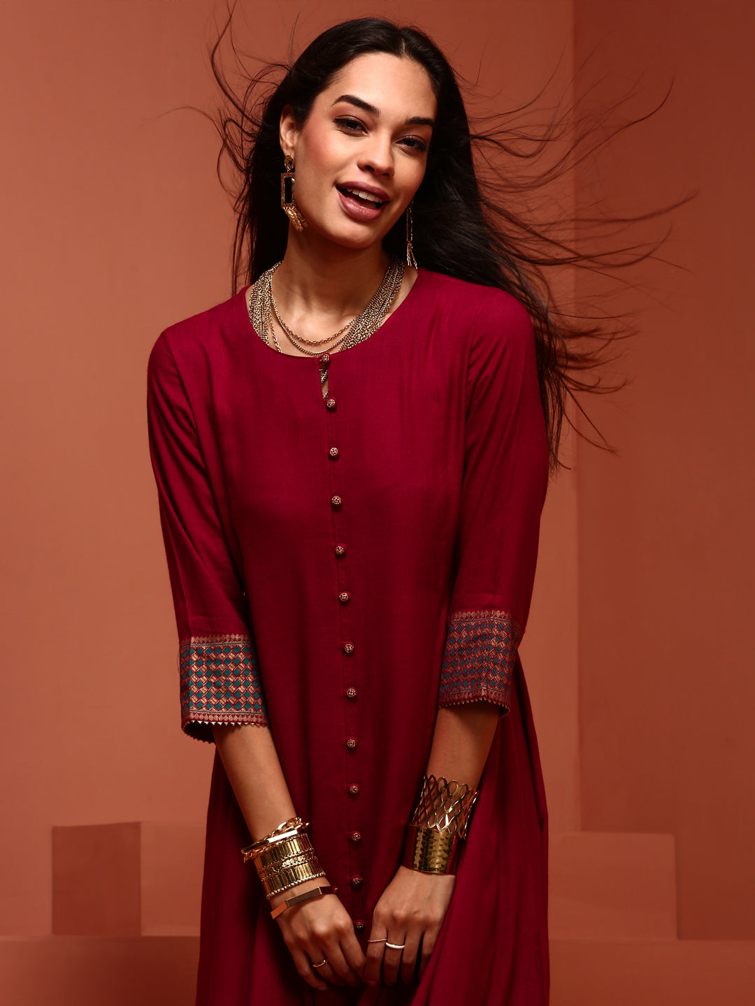 Fuchsia Kalidar Solid Kurta