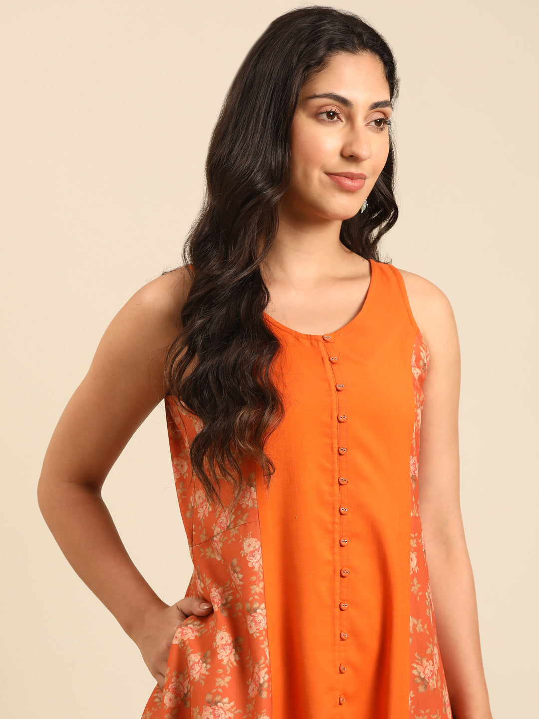 Orange Floral Kurta Pant Set