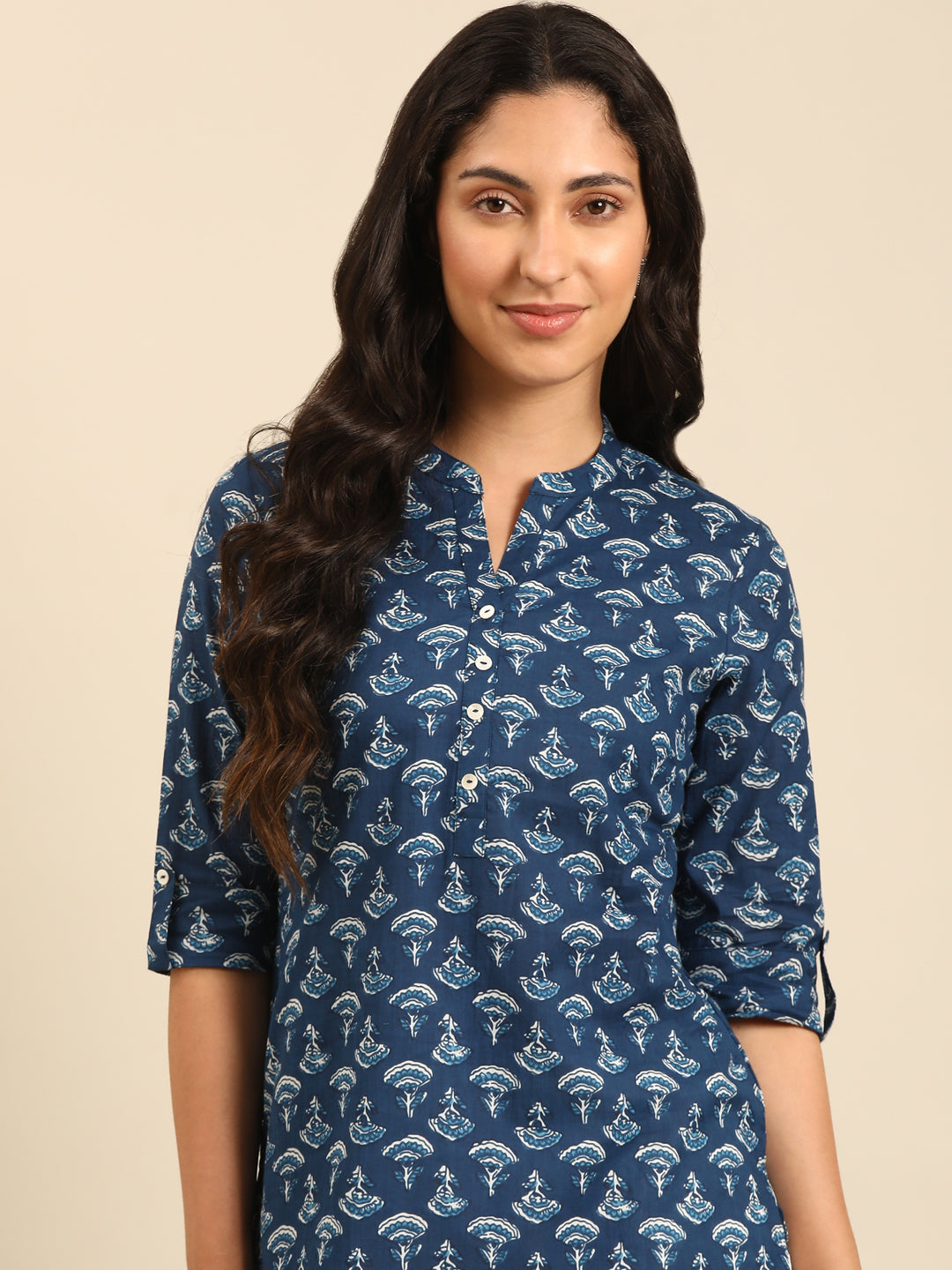 Indigo Printed Cotton Straight Kurta