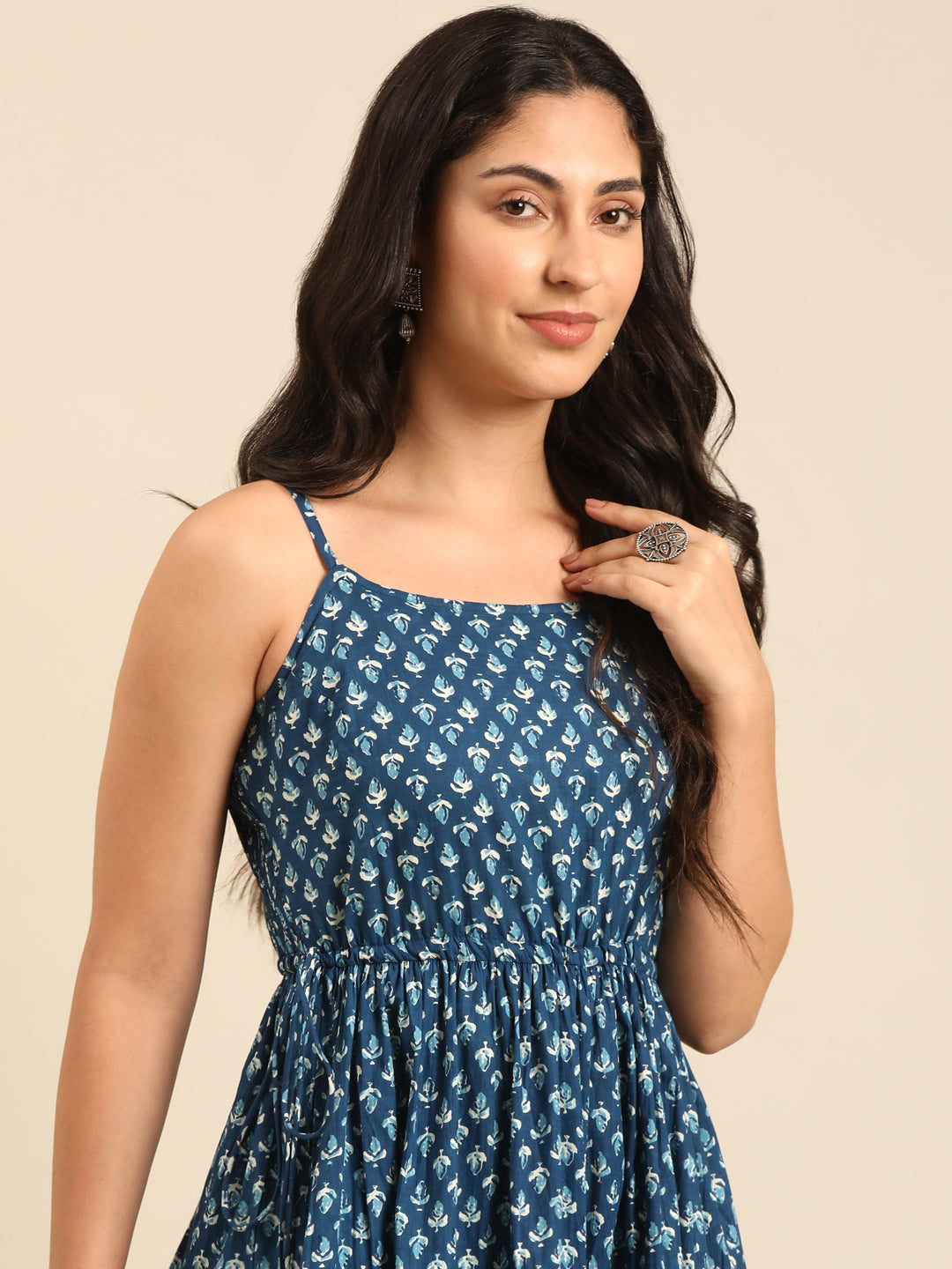 Indigo Printed Flared Cotton Dress