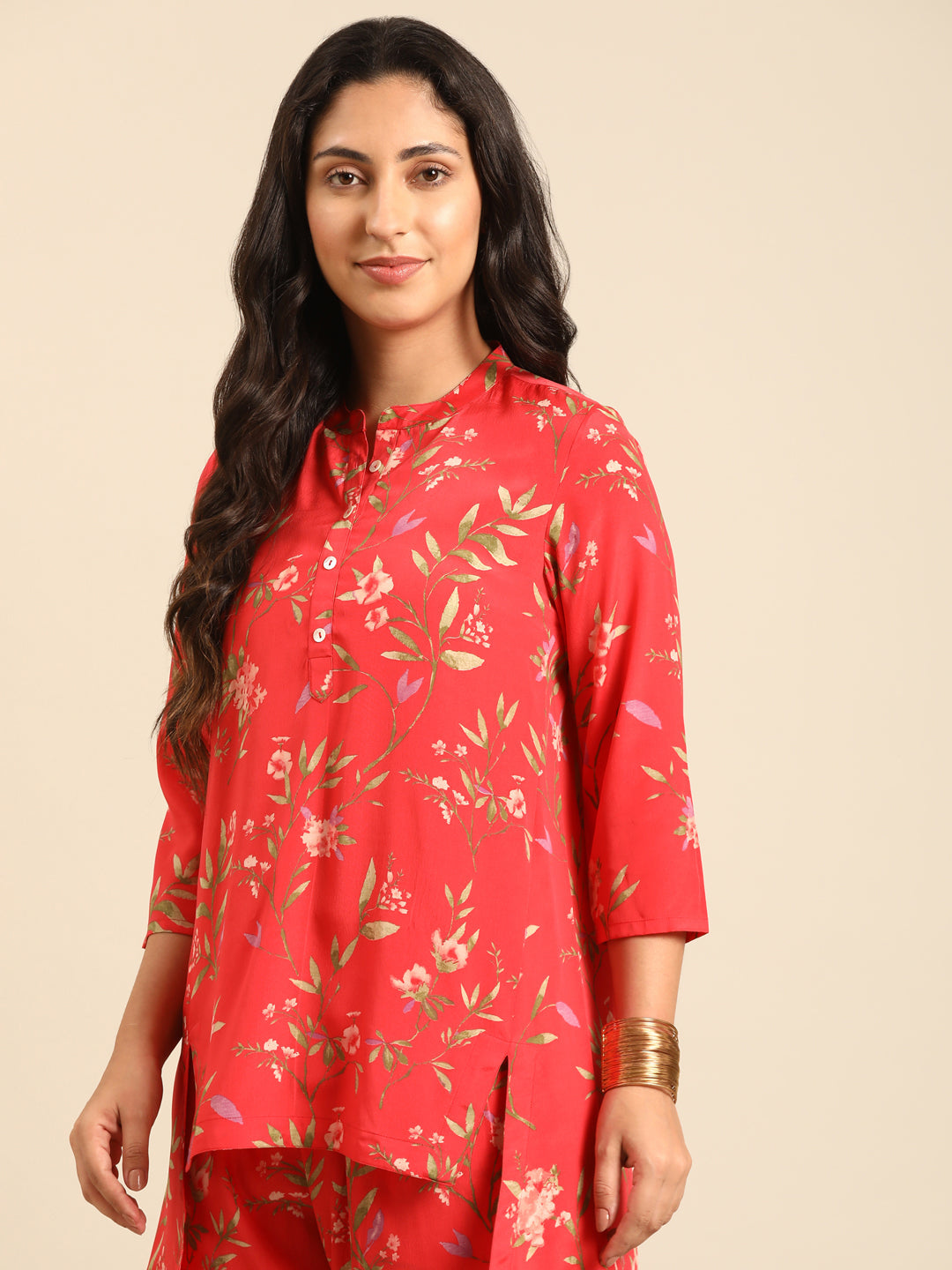 Red Printed Kurta Pant Set