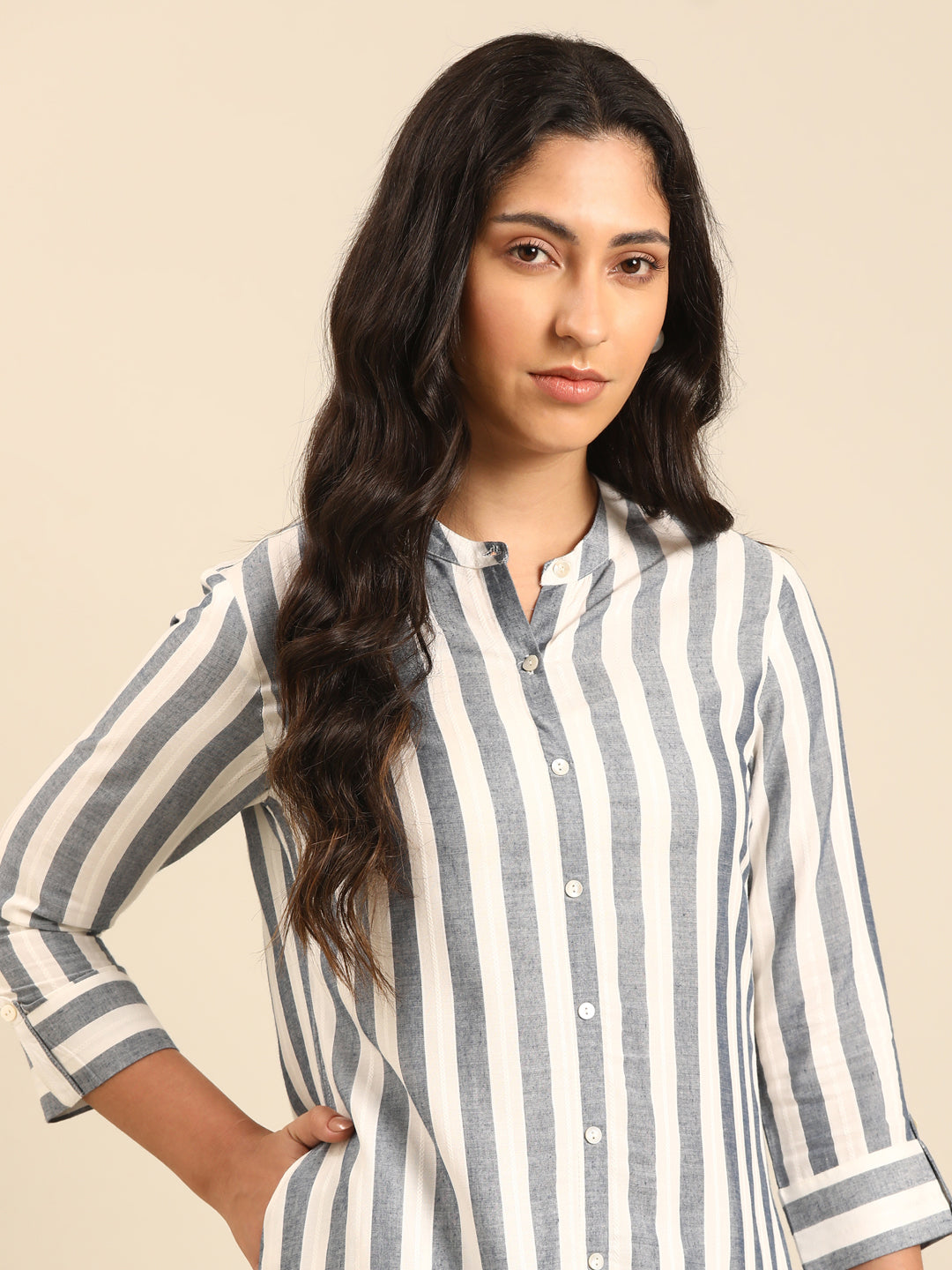 Black & White Striped Kurta Set