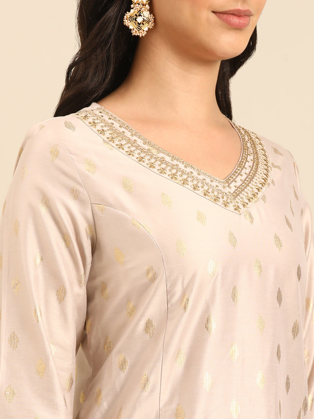 Beige Rayon Kurta Set