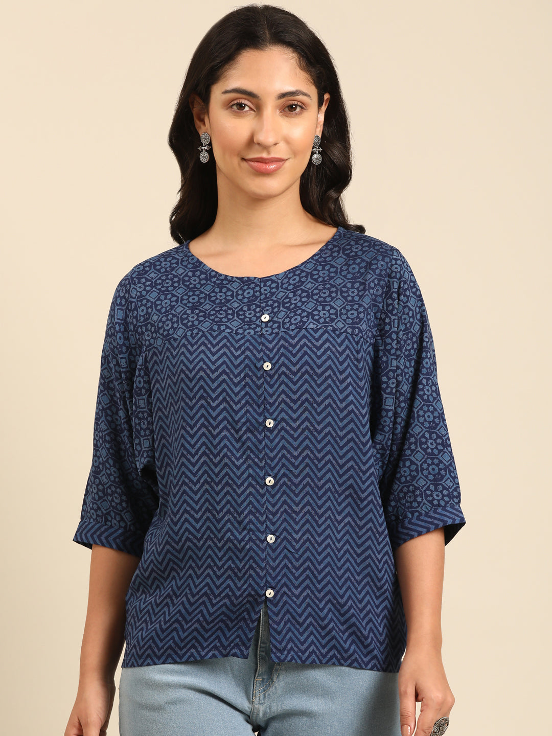 Indigo Printed A-line Top