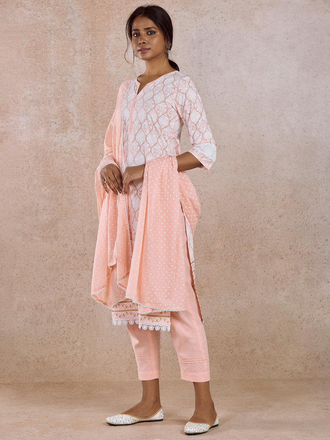 Pink Printed Straight Kurta Set with Dupatta
