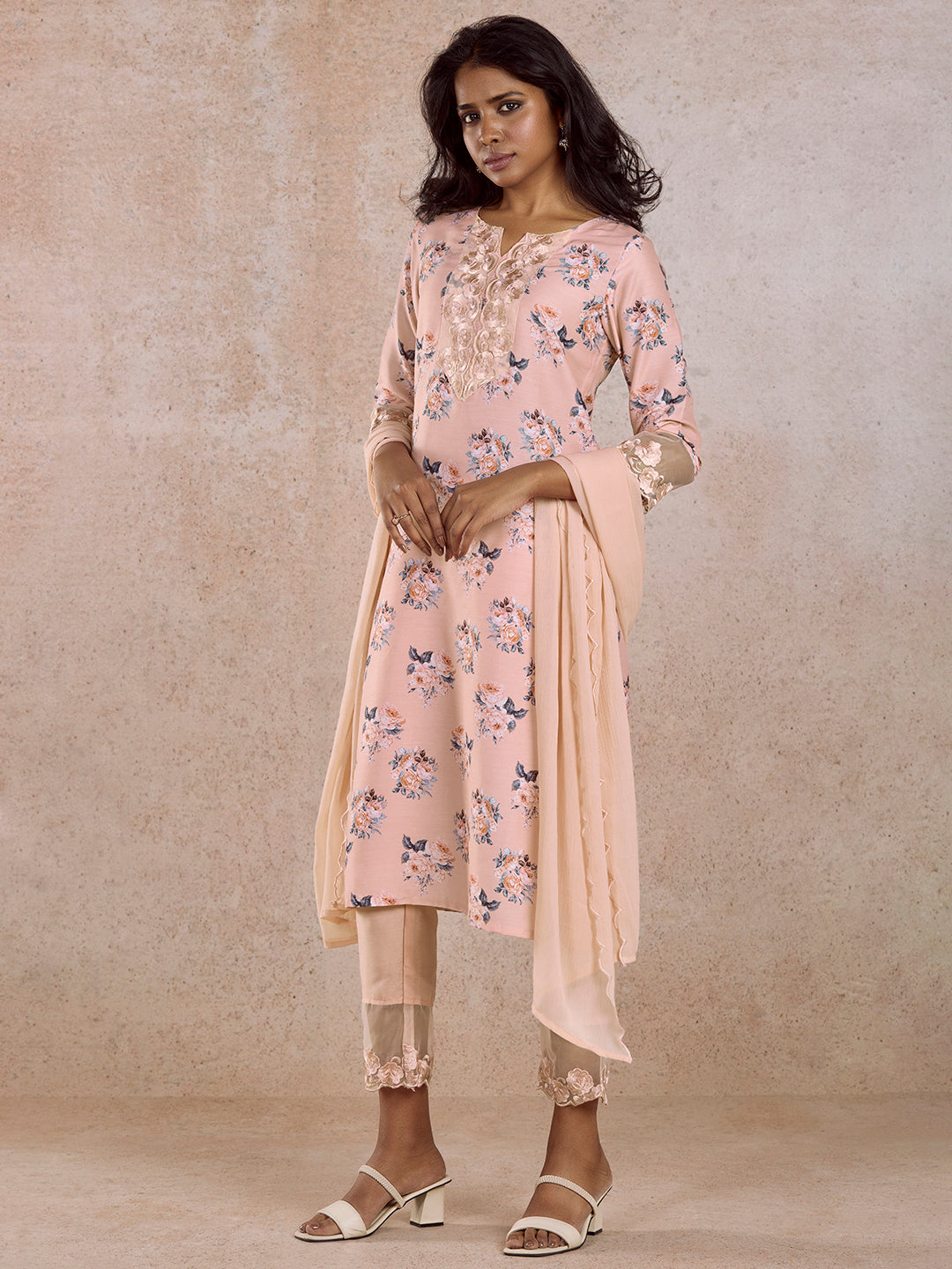 Pink Printed Kurta Set with Dupatta