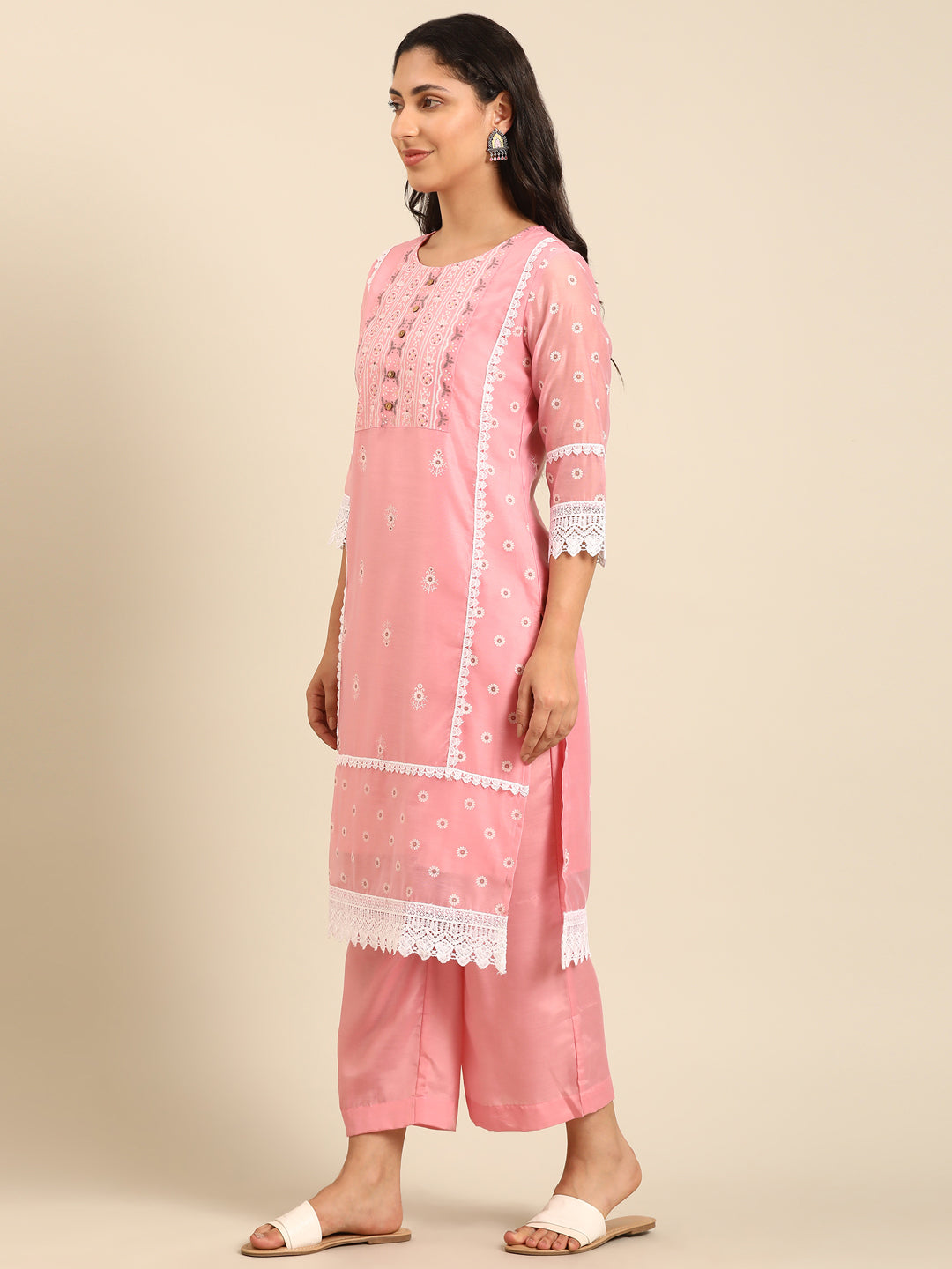 Pink Chanderi Kurta Set