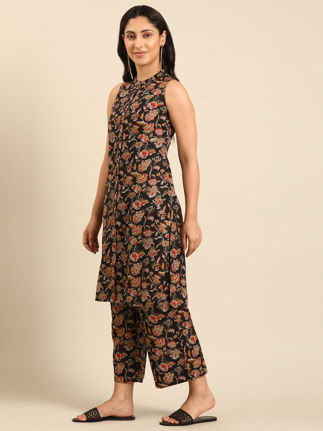 Black Printed Straight Kurta Set