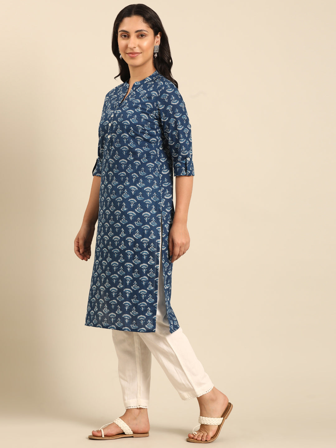 Indigo Printed Cotton Straight Kurta