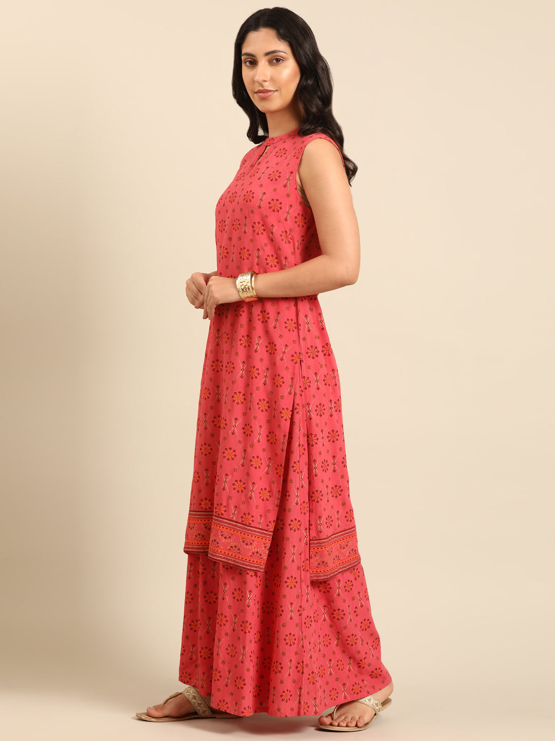 Coral Flared Kurta Pant Set