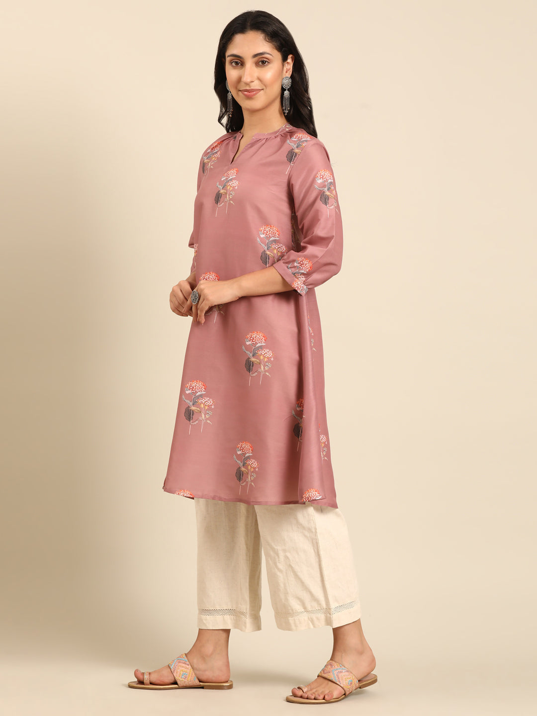 Pink Printed Muslin Kurta