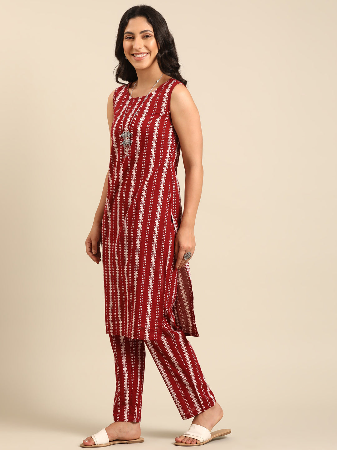 Red Printed Kurta Set with Jacket