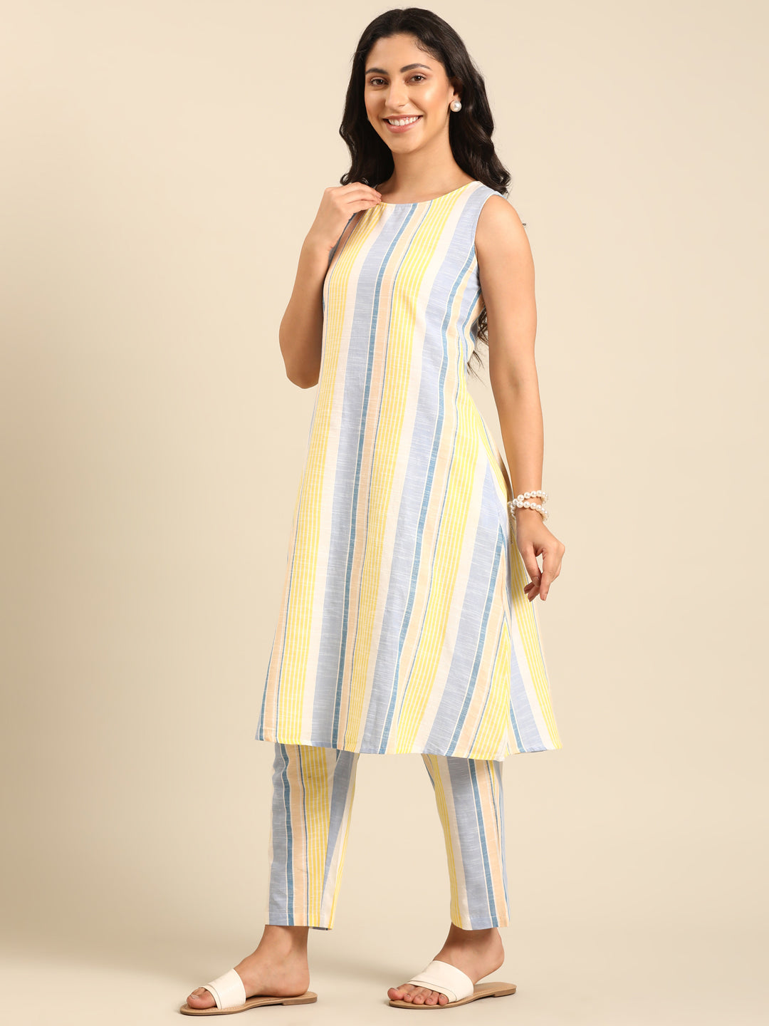 Multicolor Striped Cotton Kurta Set