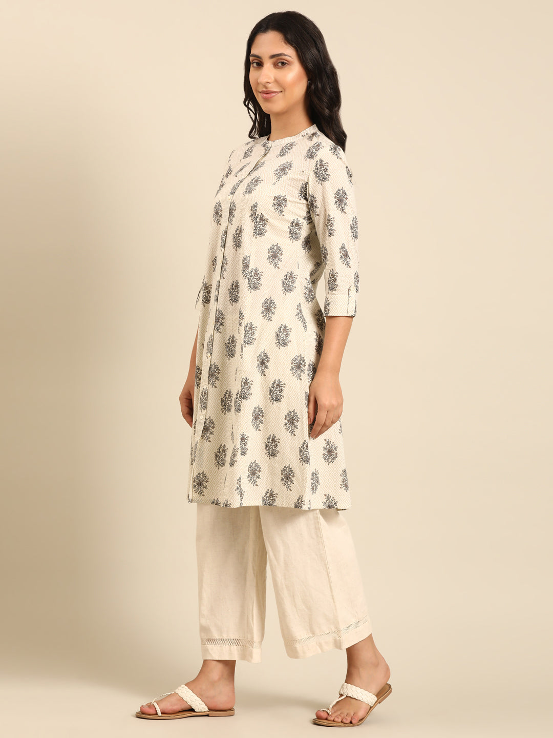 Off-White A-line Printed Kurta