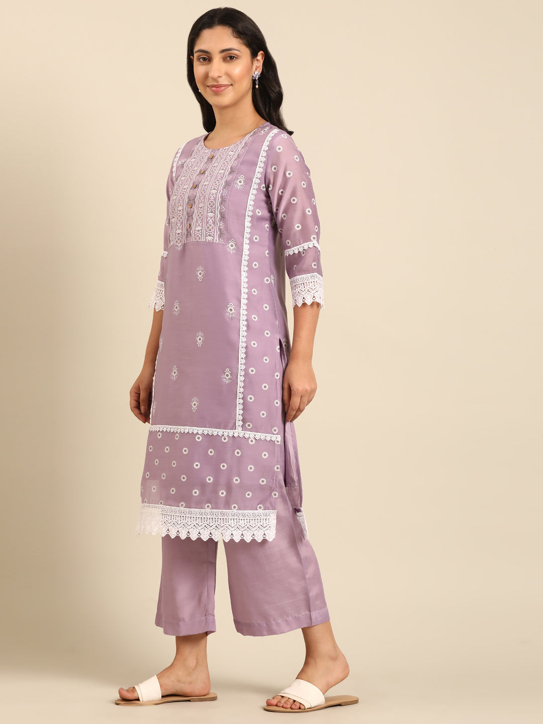 Lilac Chanderi Kurta Set