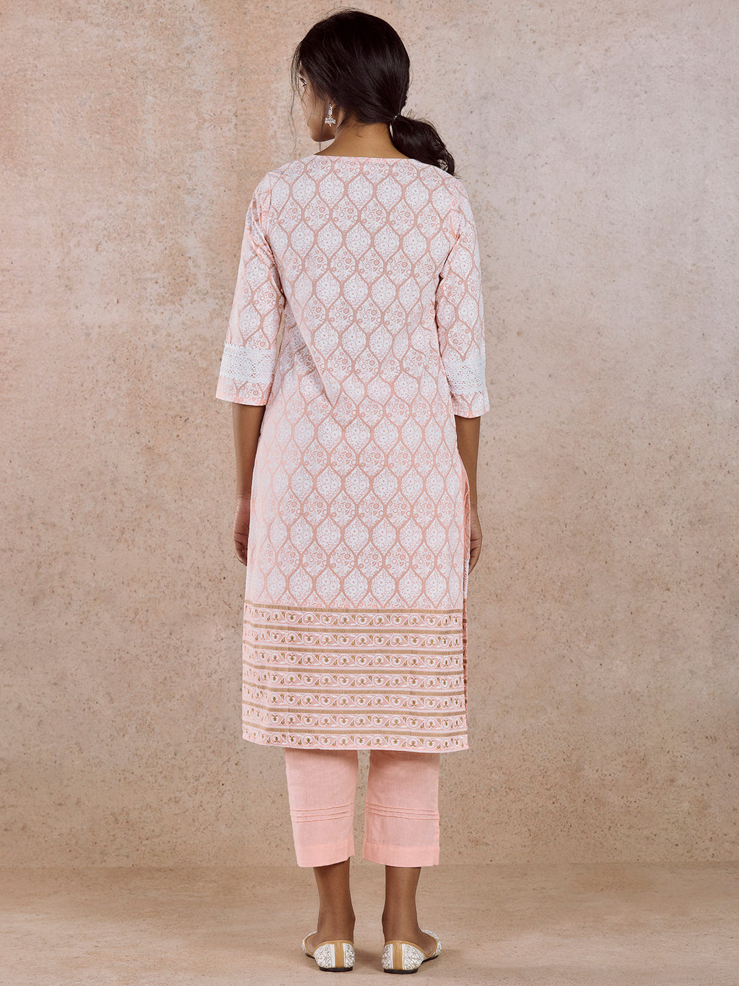 Pink Printed Straight Kurta Set with Dupatta