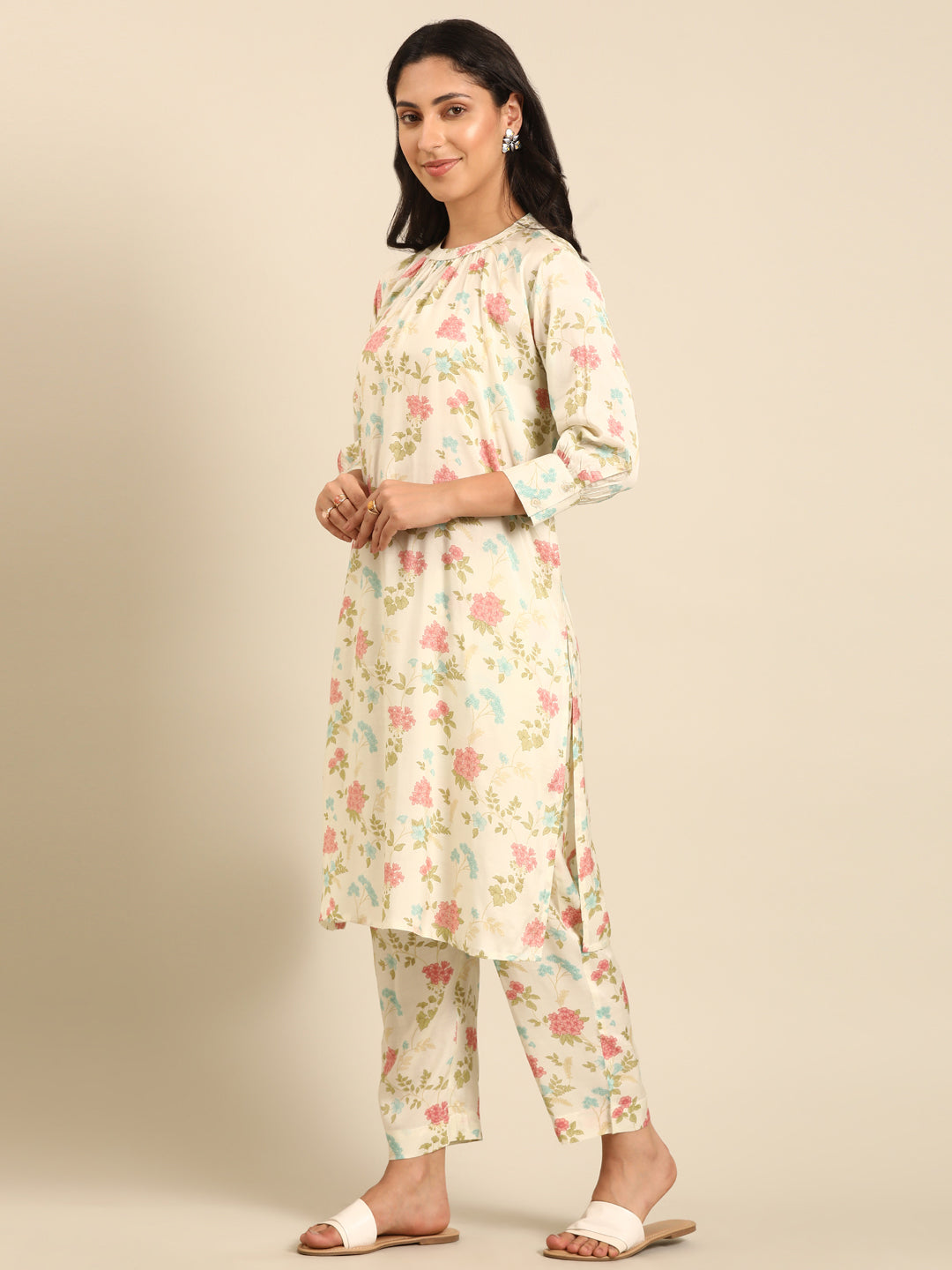 Offwhite Printed Muslin Kurta Pant Set