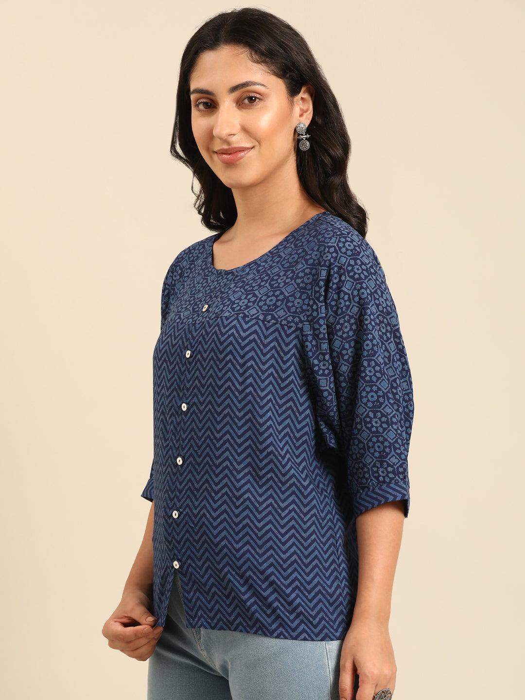 Indigo Printed A-line Top